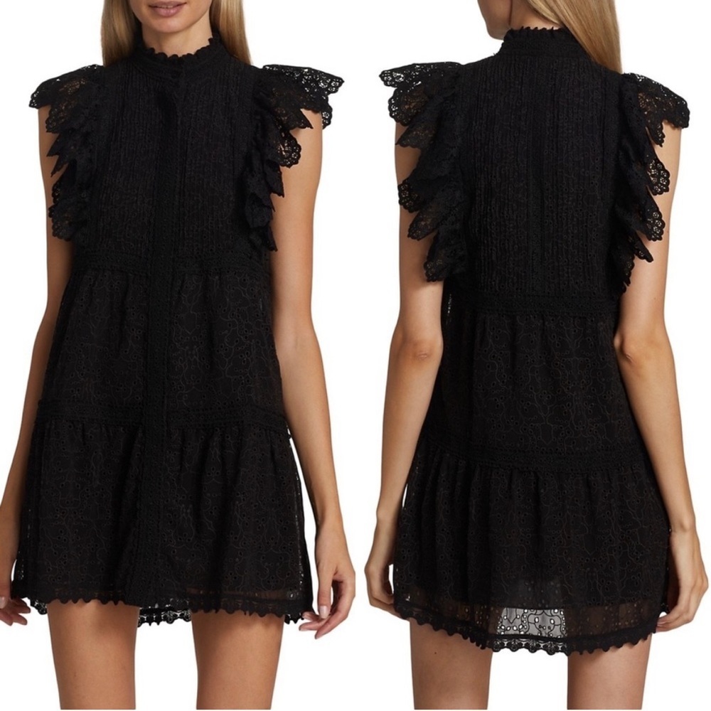 Alice + Olivia Black Lace Ruffle Mini Dress